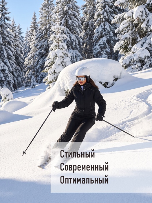 фото Женский комбинезон зимний KATRAN FREYA (мембрана, черный) скипасс-карман