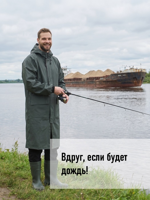 фото Плащ водонепроницаемый дождевик пончо накидка KATRAN ШТОРМ (Винитол, хаки)