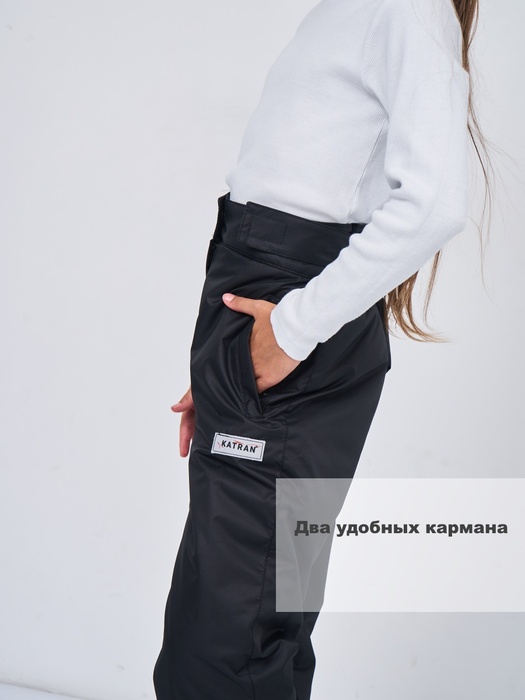 фото Зимние подростковые детские брюки для девочек KATRAN SLIDE (мембрана, черный)
