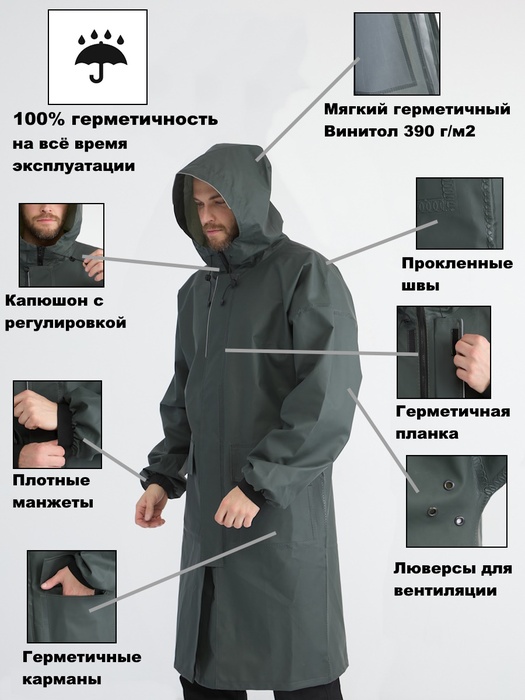 фото Плащ водонепроницаемый дождевик пончо накидка KATRAN ШТОРМ (Винитол, хаки)