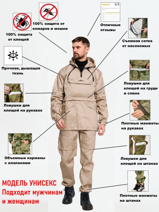 фото Женский противоэнцефалитный костюм KATRAN ЧАЙКА (Рип-стоп, бежевый)