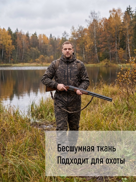 фото Комбинезон мужской демисезонный для охоты и рыбалки KATRAN ИРТЫШ (полофлис, коричневый КМФ)