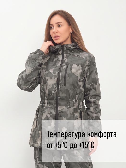 фото Костюм женский демисезонный для рыбалки и охоты подклад флис KATRAN РИЦА (полофлис, серый КМФ)