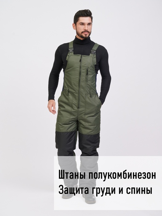 фото Зимний костюм для рыбалки KATRAN АЙСБЕРГ -35°С (Таслан, хаки) полукомбинезон