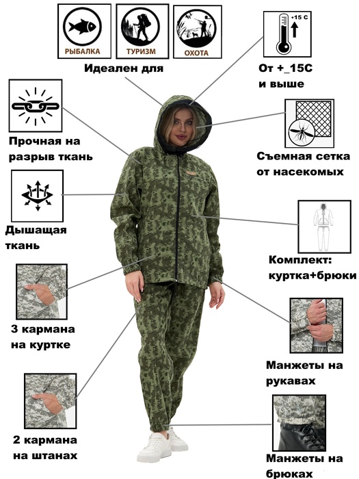 фото Женский антимоскитный костюм KATRAN АВРОРА (Сорочка, Зеленый камуфляж)