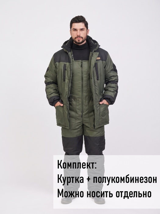 фото Зимний костюм для рыбалки KATRAN АЙСБЕРГ -35°С (Таслан, хаки) полукомбинезон