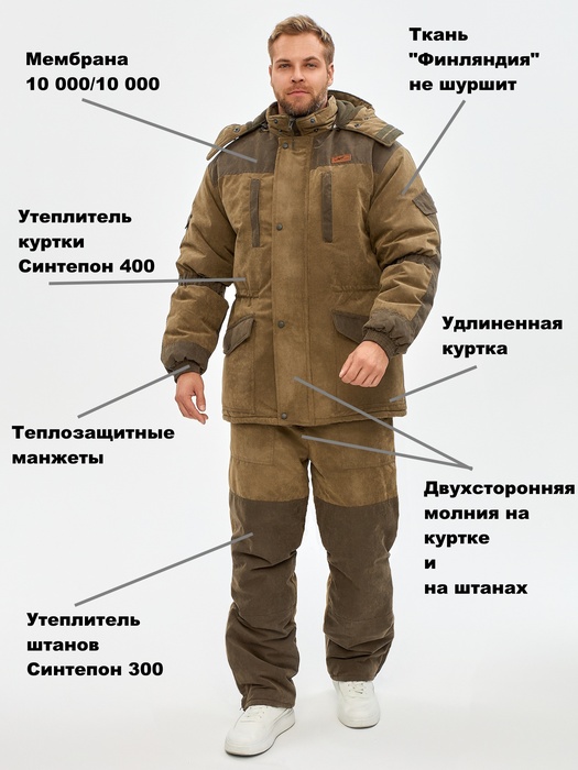 фото Зимний костюм для охоты и рыбалки KATRAN ШКВАЛ -35°С (Финляндия, хаки) полукомбинезон