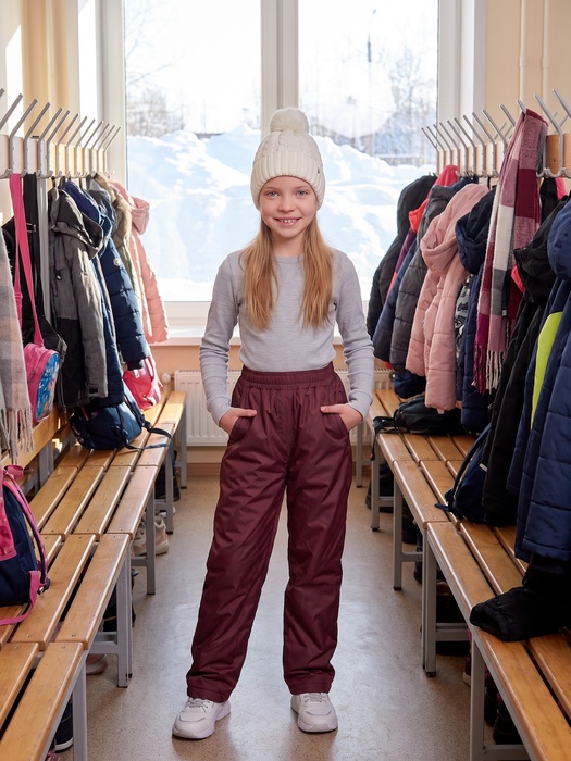 фото Подростковые утепленные осенние брюки для девочек KATRAN Young (дюспо, бордовый)