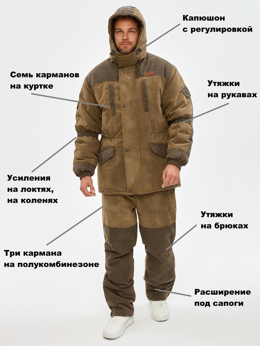 фото Зимний костюм для охоты и рыбалки KATRAN ШКВАЛ -35°С (Финляндия, хаки) полукомбинезон
