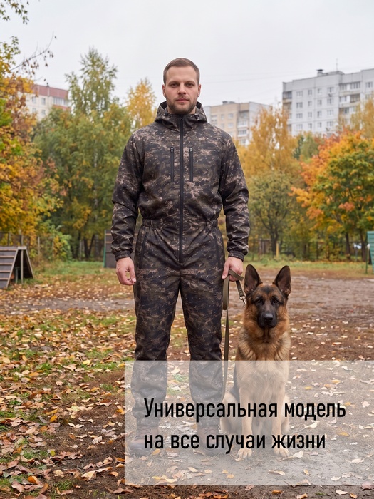 фото Комбинезон мужской демисезонный для охоты и рыбалки KATRAN ИРТЫШ (полофлис, коричневый КМФ)