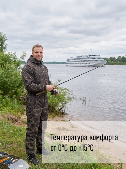 фото Комбинезон мужской демисезонный для охоты и рыбалки KATRAN ИРТЫШ (полофлис, коричневый КМФ)