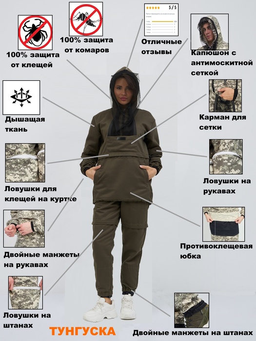 фото Костюм женский противоэнцефалитный антимоскитный KATRAN ТУНГУСКА (Твил, Мох)
